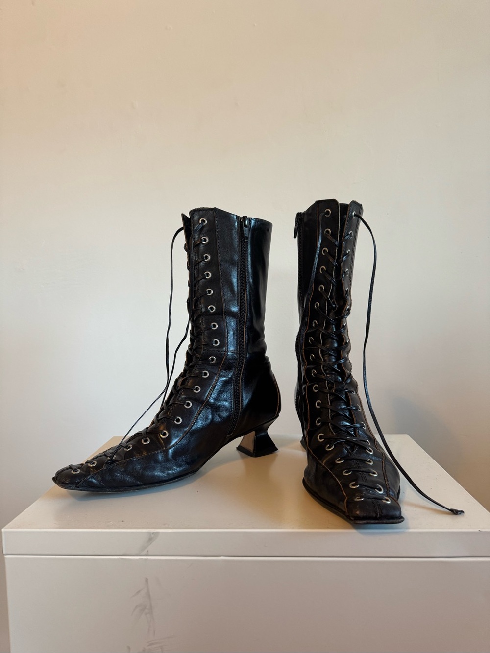 Miista Emile Black Leather Grommet Lace-Up Women's Boots 38 - Picture 2 of 11